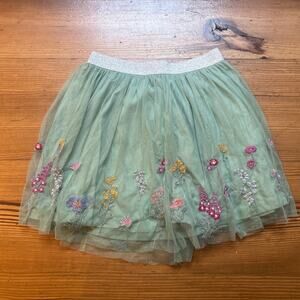 TU kids green floral embroidered tulle elastic waistband skirt SIZE 9